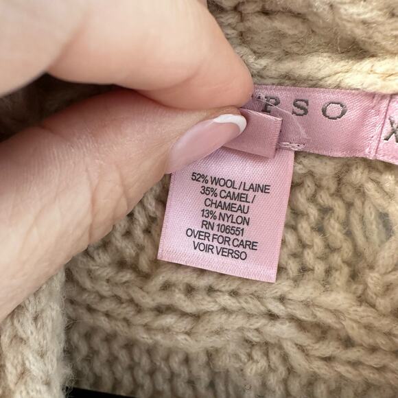 Calypso St. Barth Cable Knit Open Cardigan Short Sleeve Wool Wrap Sweater Tan - Picture 3 of 7